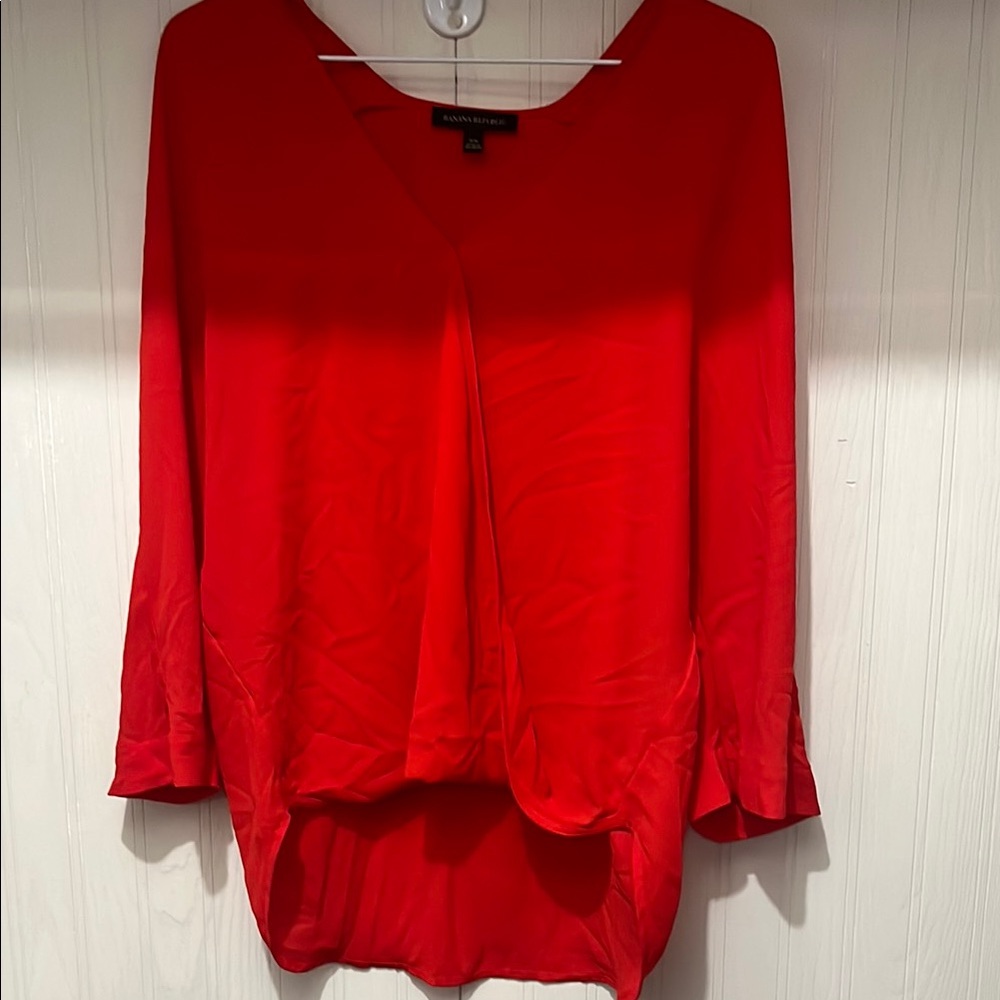 Banana Republic Red Asymmetrical Bell Sleeve Blouse
